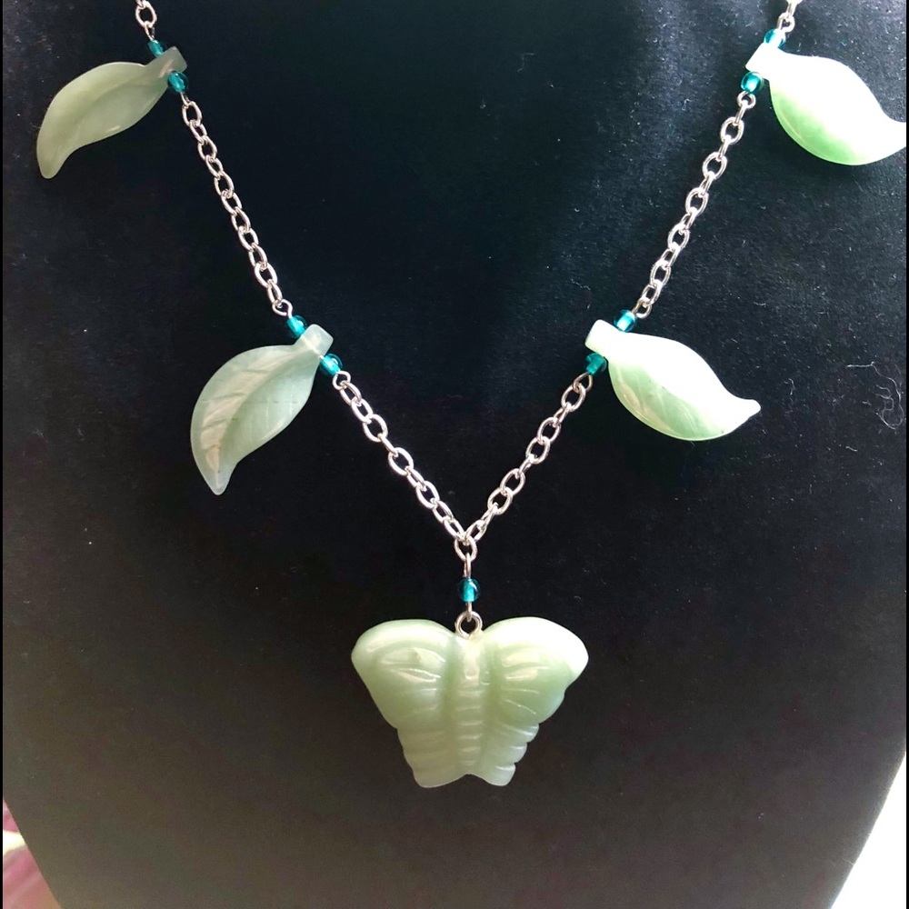 Aventurine butterfly necklaceWith blue Czech beads